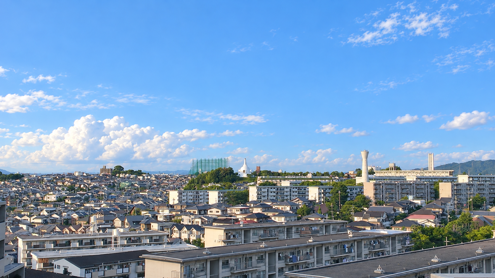 三井団地周辺から見た寝屋川市の街並み